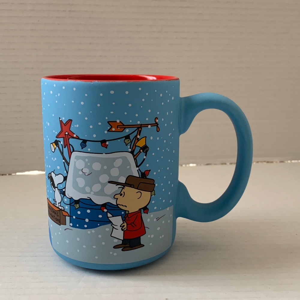 Double Sided Peanuts Snoopy A Charlie Brown Christmas Mug Blue Soft Touch NEW